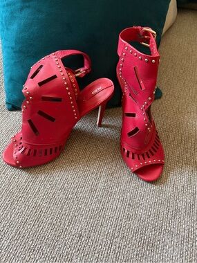 ALDO Red Cutout Studded Stiletto Sandals